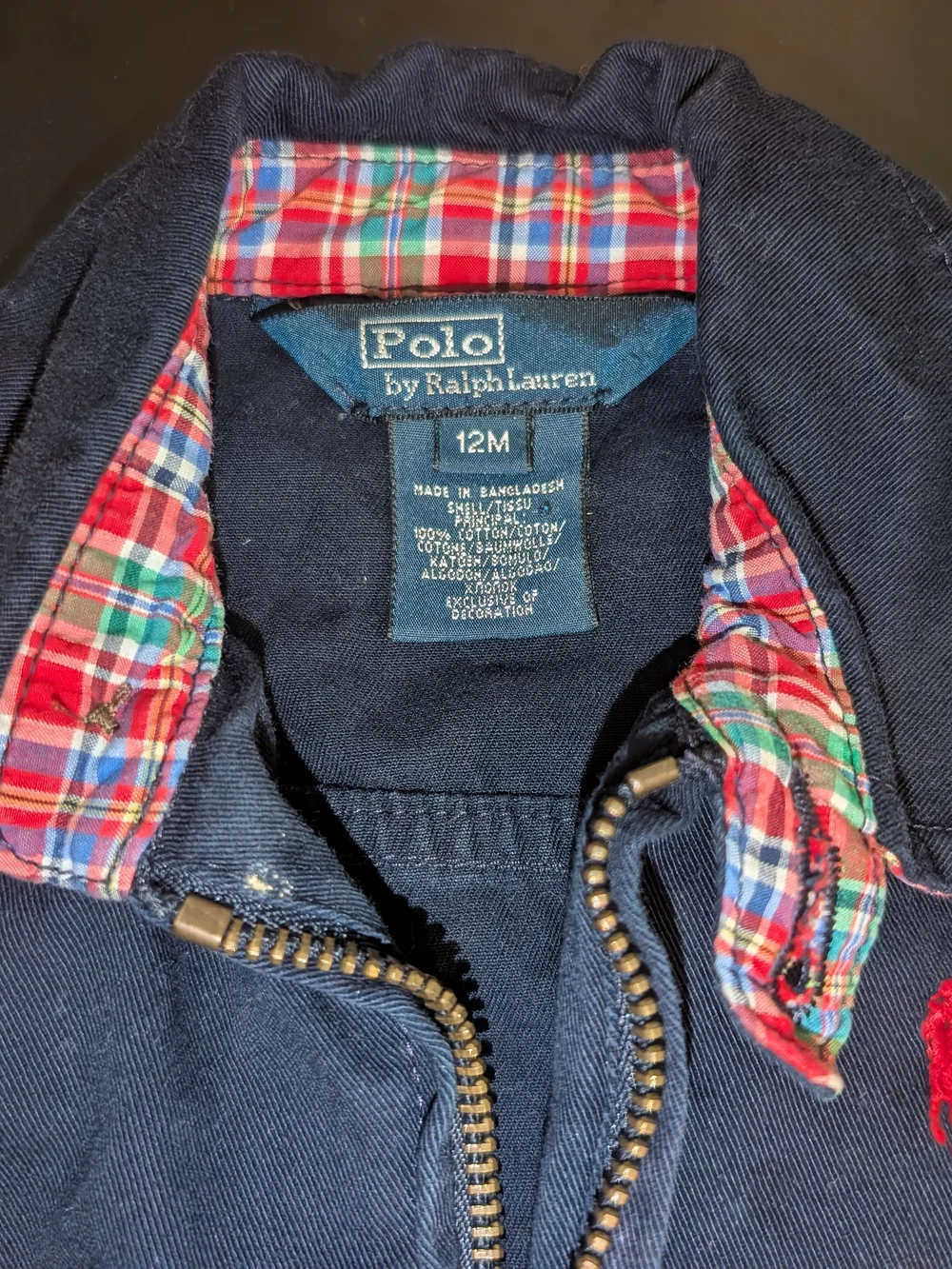 Ralph Lauren Navy Cotton Jacket with Red Pony & Plaid Accents